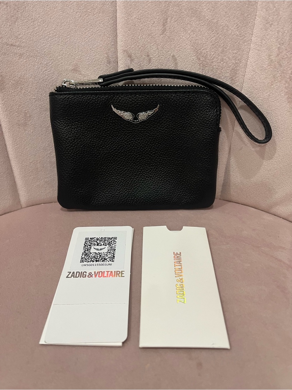 Zadig & Voltaire Black Leather Wristlet Pouch